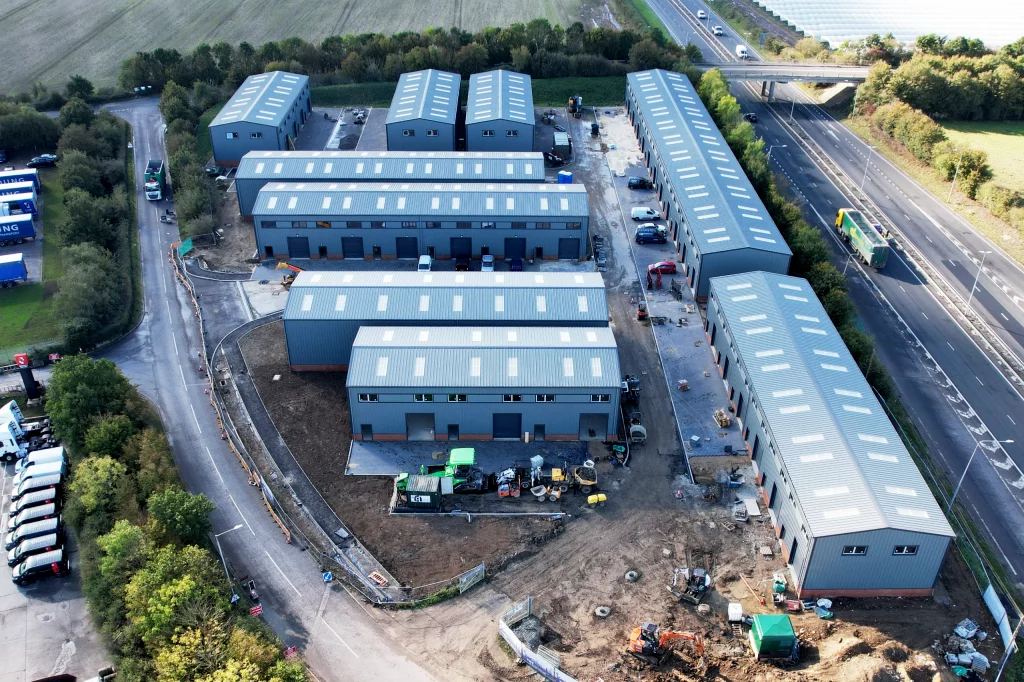 Drone image of newly built commercial units from DDG Group groundworks.