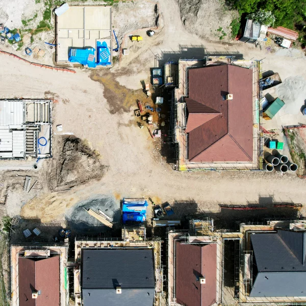 Bird-eye view of a newly built housing site. DDG Group groundworks.